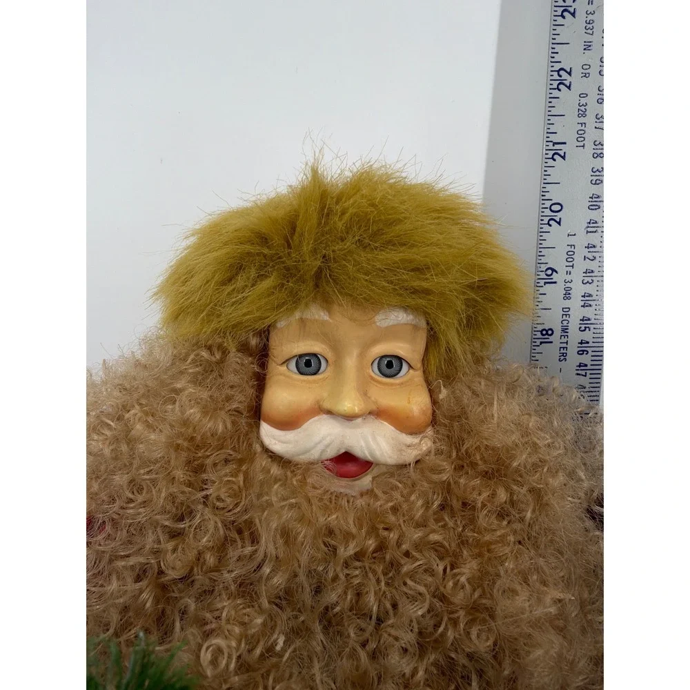 Vintage‎ Style Santa Claus Figurine Red Velvet Green Fur 18 Inch Christmas Decor